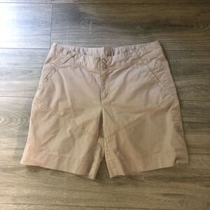athleta shorts womens size 12 hiking outdoors 8 inch tan khaki mid rise cotton